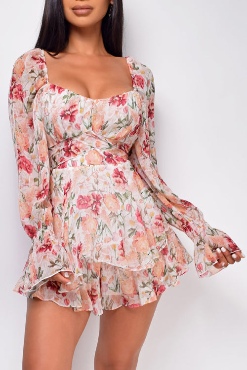Radiant Blooms Floral Printed Long Sleeve Romper