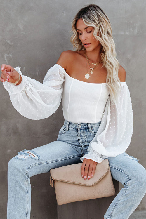 Polished Scene Swiss Dot Ribbed Bodysuit
