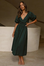 In Affection Forever Puff Sleeve Cutout Midi Dress