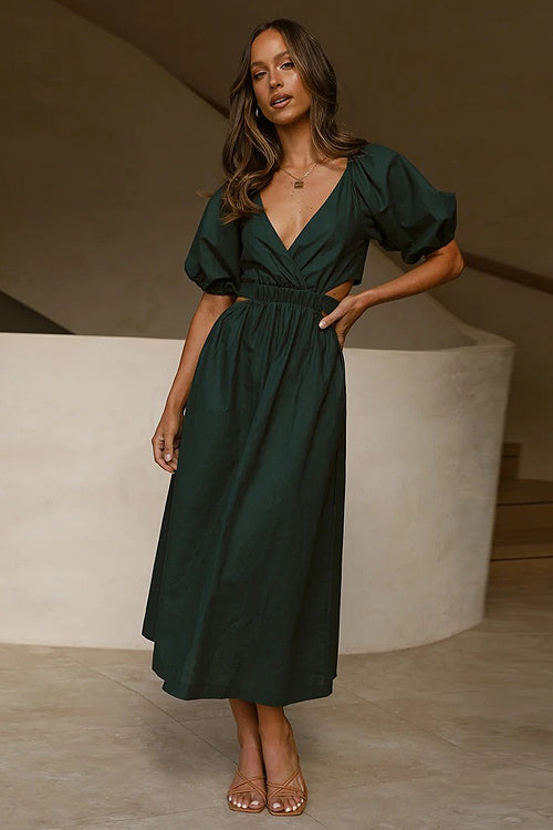 In Affection Forever Puff Sleeve Cutout Midi Dress