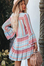 Show Your Style Striped Boho Print Long Sleeve Mini Dress