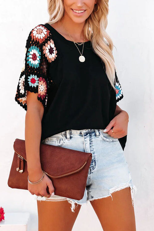Free to Be You Crochet Boho Short Sleeve Top