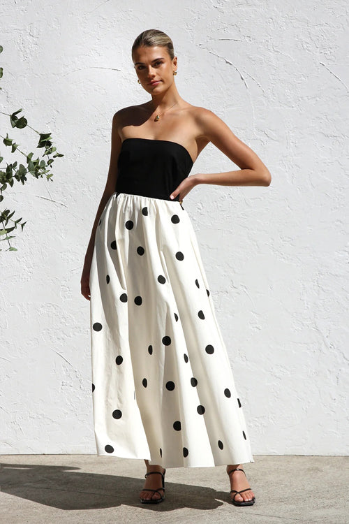 Beloved Daylily Strapless Dot Maxi Dress