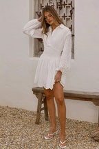 Summer Invite Crochet Long Sleeve Mini Dress