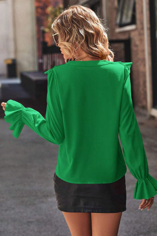 Open Your Eyes Ruffled Button Down Top