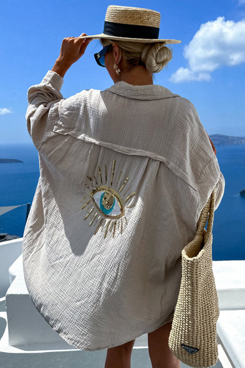 Summer Adventures Linen Sequin-Embroidered Top