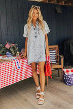Festival Mood Light Wash Short Sleeve Denim Dress