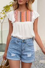Close Connection Boho Printed Ruffled Top