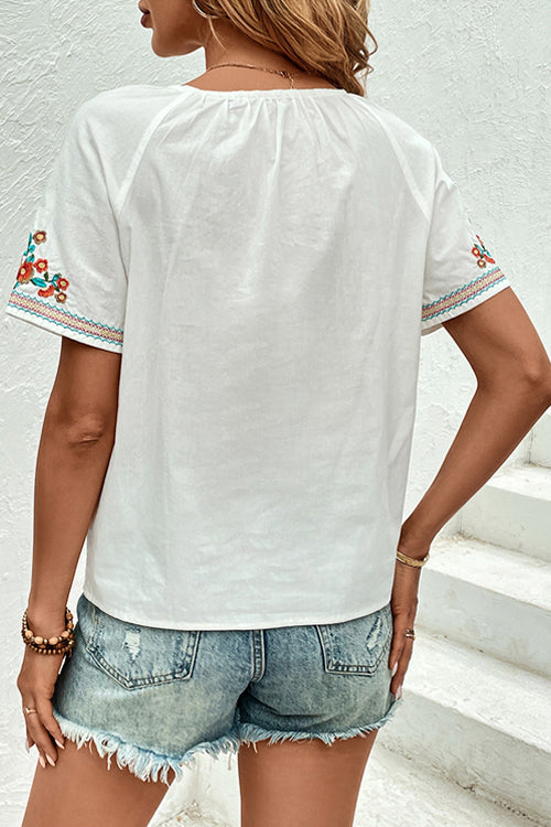 In The Moment Floral Embroidery Short Sleeve Top