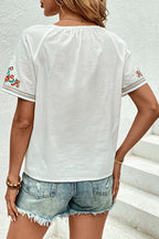 In The Moment Floral Embroidery Short Sleeve Top