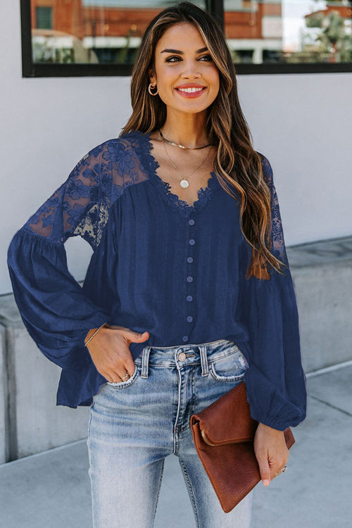 Reverie Lace Embroidery Button Up Top