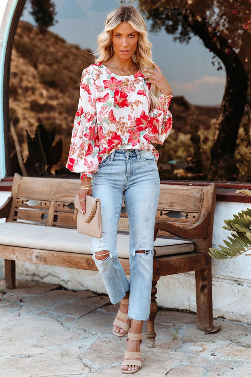 Radiance And A Breeze Print Smocked Top