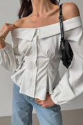 Demure and Delightful Off Shoulder Long Sleeve Top