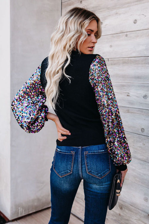 Festive Ready Colorful Sequins Knit Top
