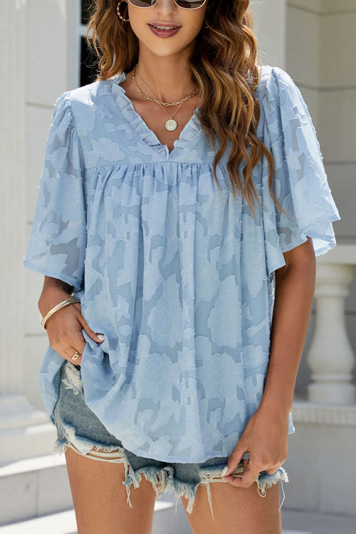 A Chance For Affection Floral Jacquard Short Sleeve Top - 7 Colors