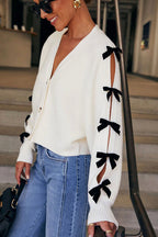 Comfort Ahead Bow Embellished Knit Cardigan