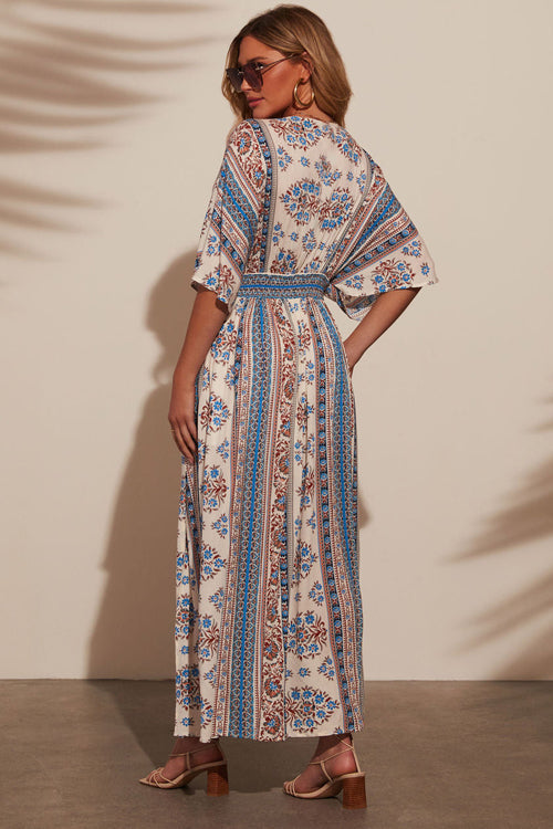 Mykonos Mood V-Neck Printed Maxi Dress