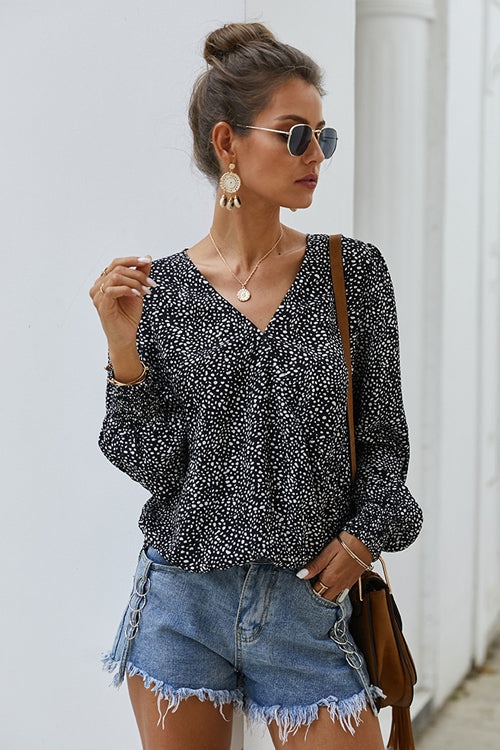 Draw You Close Printed Long Sleeve Wrap Top