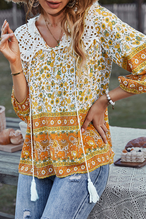 Summer Escape Lace Boho Print Top