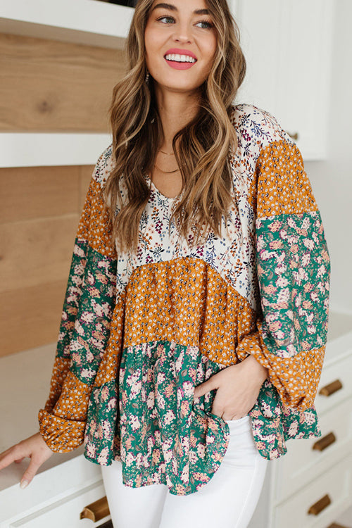Reverie Of The Day Boho Print Bubble Sleeve Top