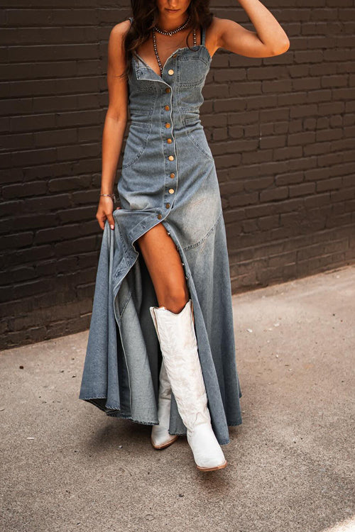 Radiant Composure Denim Maxi Dress