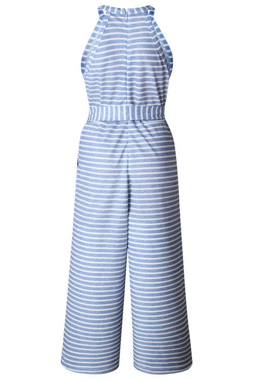 Stripe Bowknot Sleeve Jumpsuit
