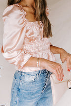 Refined Muse Cream Satin Ruched Top