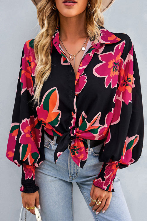 Life Of Affection Print Button Down Smocked Top - 7 Colors