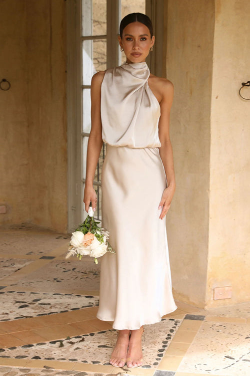 Celebrated Mood One Shoulder Sleeveless Midi Dress