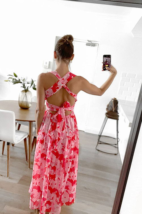 Wrapped In Romance Printed Backless Maxi Dress