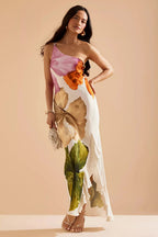 Compelling Romance-Inspired One Shoulder Floral Print Maxi Dress