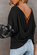 Style Skills Sequin Backless Long Sleeve Top