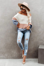 Sunlit Days Striped Off Shoulder Knit Sweater