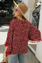 Golden Glow Soul Printed Tassel Button-Up Top