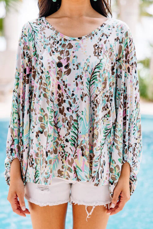 Express Your Heart Print Balloon Sleeve Top