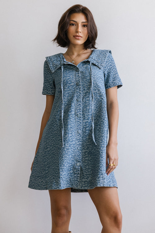 Occasion Maker Leopard Print Denim Mini Dress