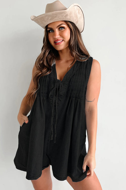 Luck And Affection Pocket Denim Sleeveless Romper