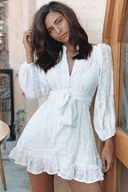 Adorable Beloved White Crochet Lace Long Sleeve Mini Dress