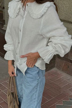 Sunlit Culture White Textured Collared Long Sleeve Top