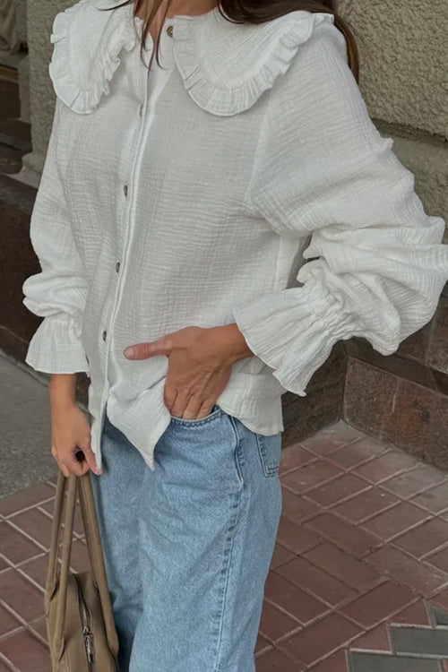 Sunlit Culture White Textured Collared Long Sleeve Top