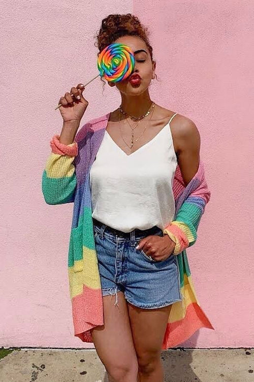 Rainbow Muse Striped Knit Cardigan