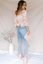 Refined Muse Cream Satin Ruched Top