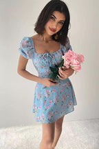 Floral Forever Puff Short Sleeve Printed Mini Dress