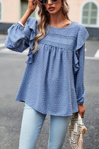 Miss You So Swiss Dot Lace Ruffled Long Sleeve Top