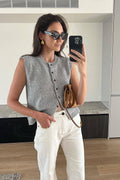 Until We Meet Sleeveless Button Down Knit Top