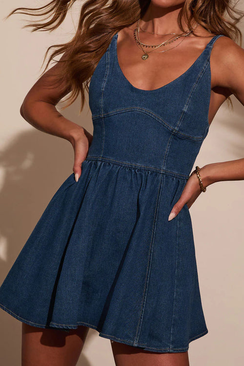 Captivating Edge Backless Denim Mini Dress
