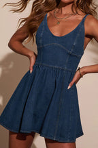 Captivating Edge Backless Denim Mini Dress