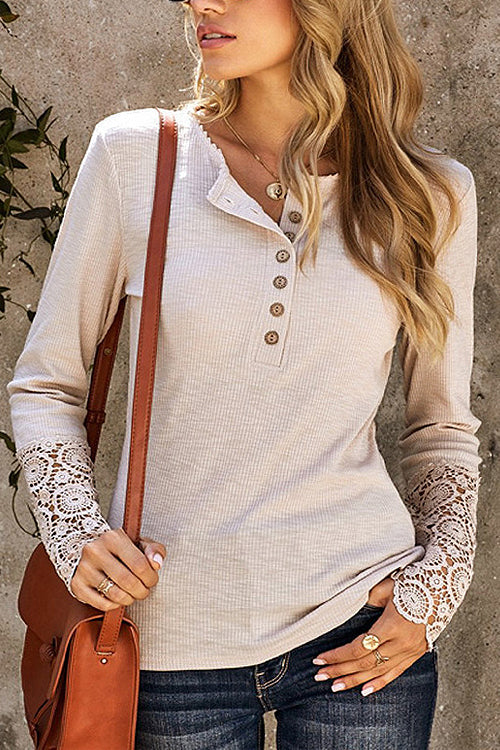 In The Spotlight Ribbed Lace Long Sleeve Top