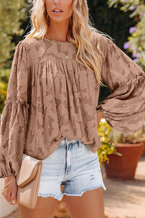 Mind On Golden Glow Floral Jacquard Long Sleeve Top