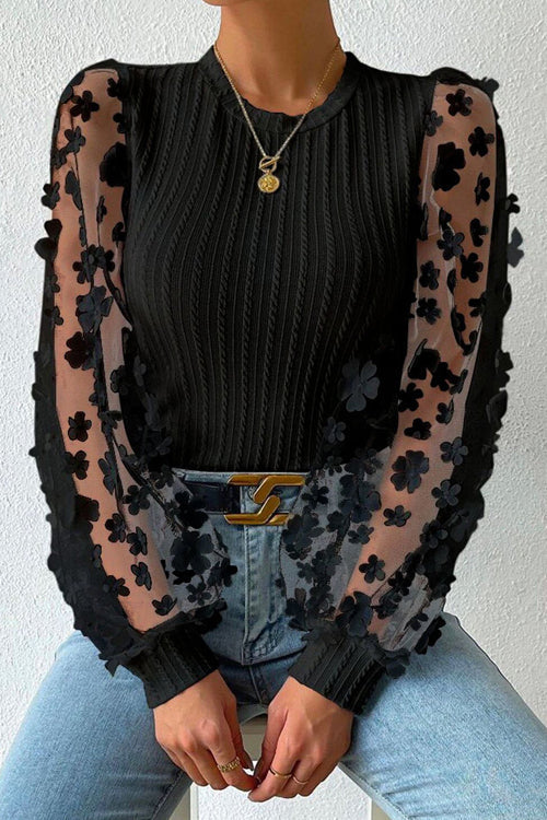 New Days Ahead Flower Ribbed Knit Top